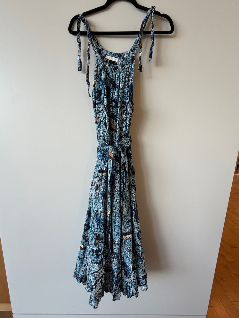 Ulla Johnson Blue Floral Midi Dress with Tie Straps